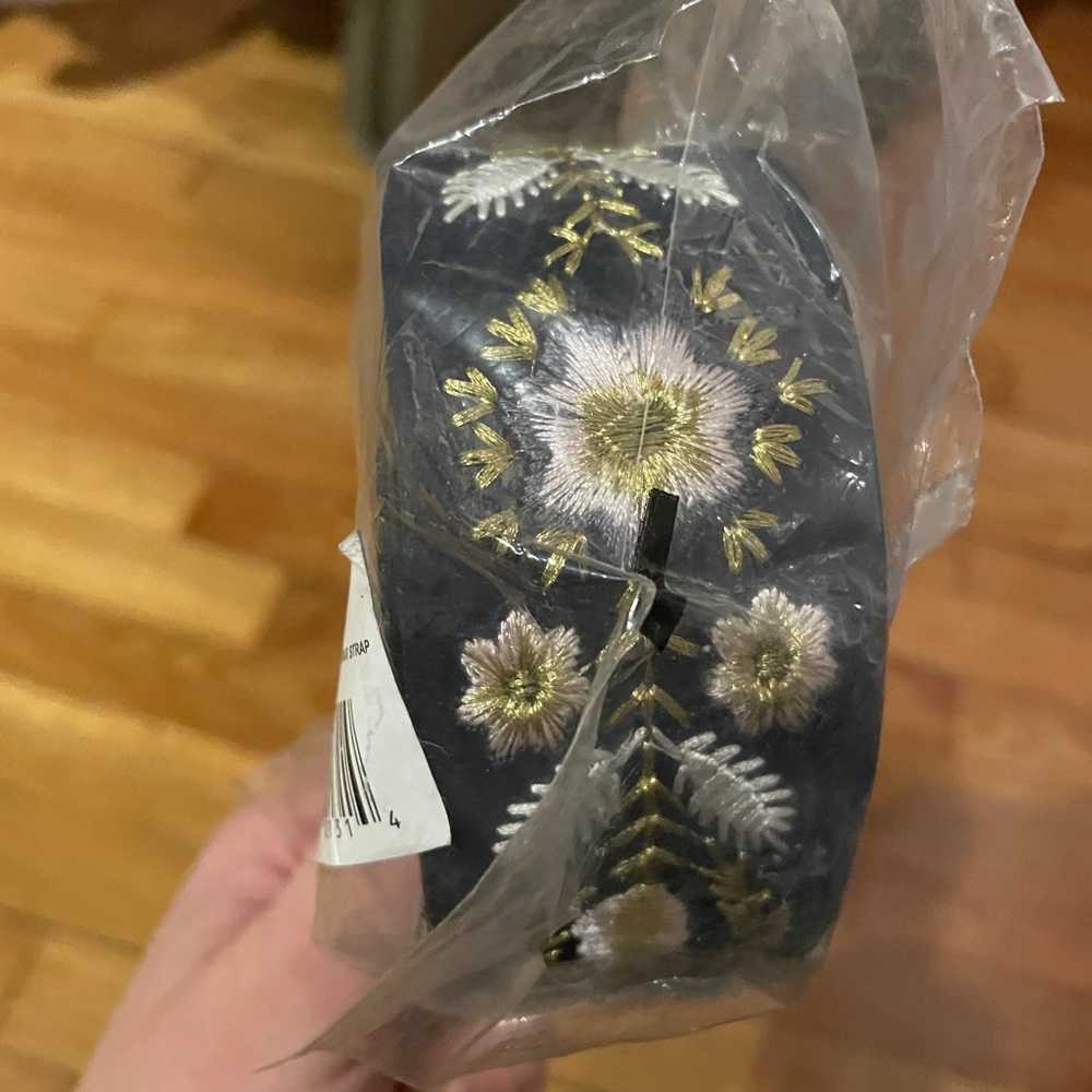 Rebecca Minkoff brand new in packaging embroidered metallic guitar purse strap